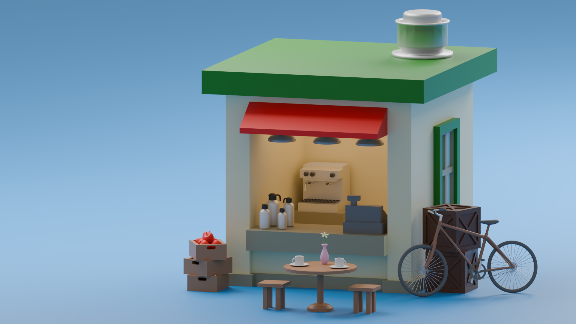 Low poly cafe scene in Blender